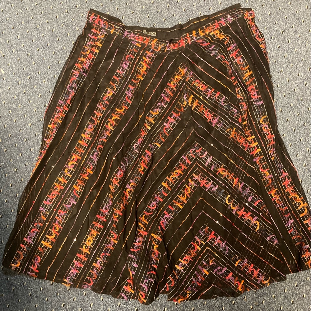 NY Collection Black Skirt with Multicolor Embroidery